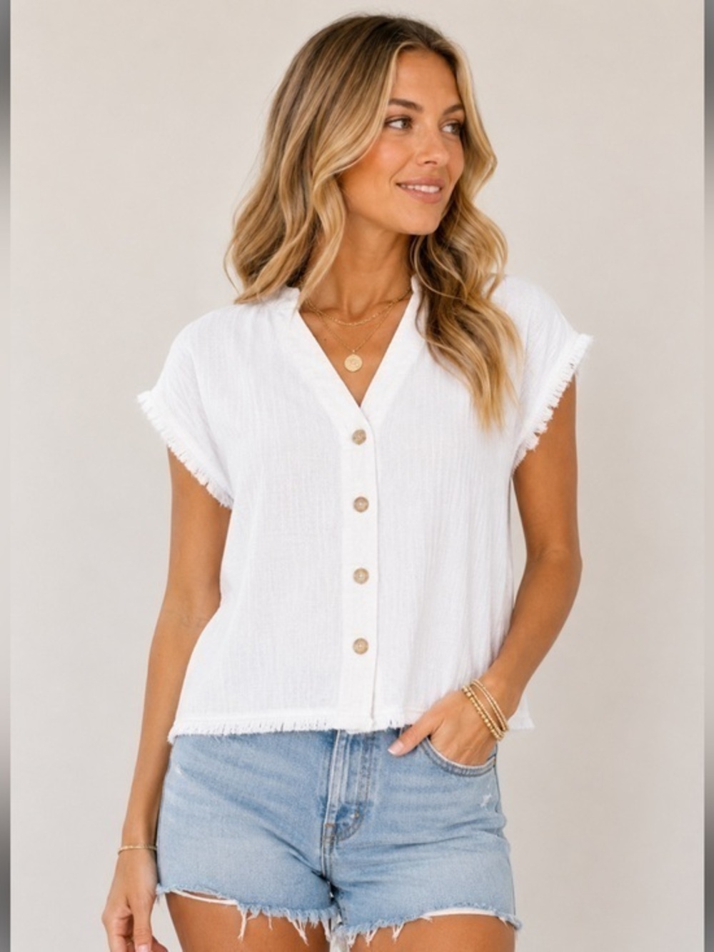 Marie Oliver white cotton coastal style button down shirt